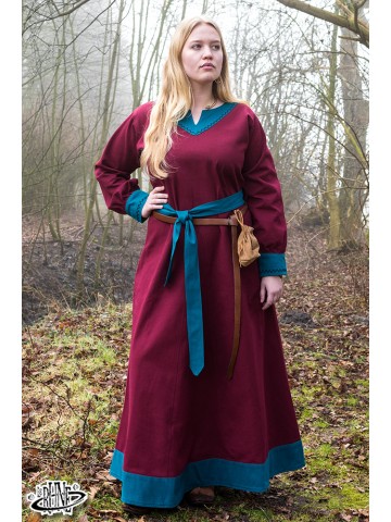 Jona viking dress - Wine red/Teal Blue