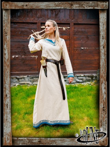 Viking Dress Lagertha, Natural/Dove Blue