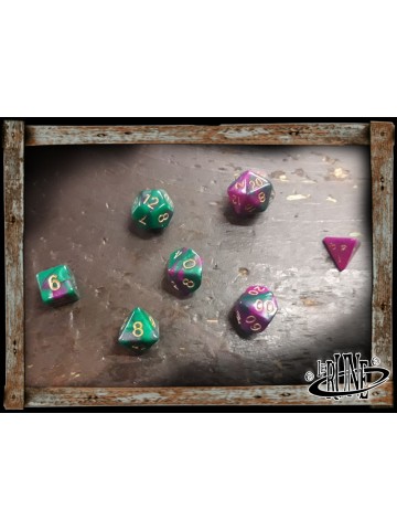 Mini dices set for RPG (7) - Fuchsia/Green