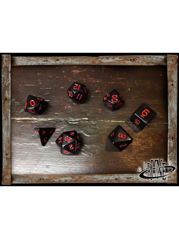 Dices set for RPG (7) - Black w. Red numbers Opaque